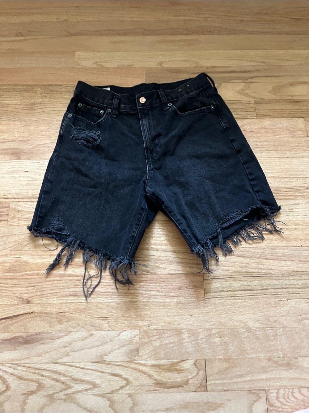 GAP Black Distressed Frayed Hem Denim Shorts